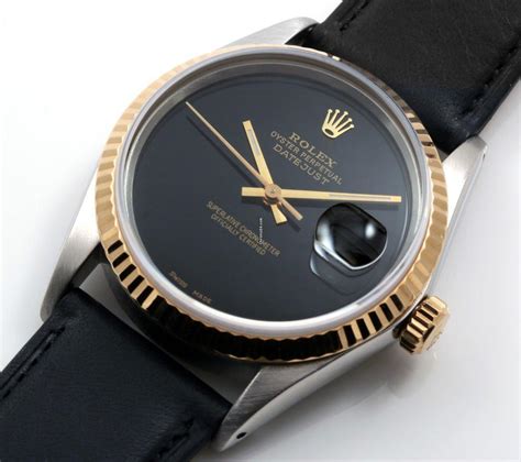 rolex 18k ss datejust custom black onyx leather band quickset|rolex datejust watches.